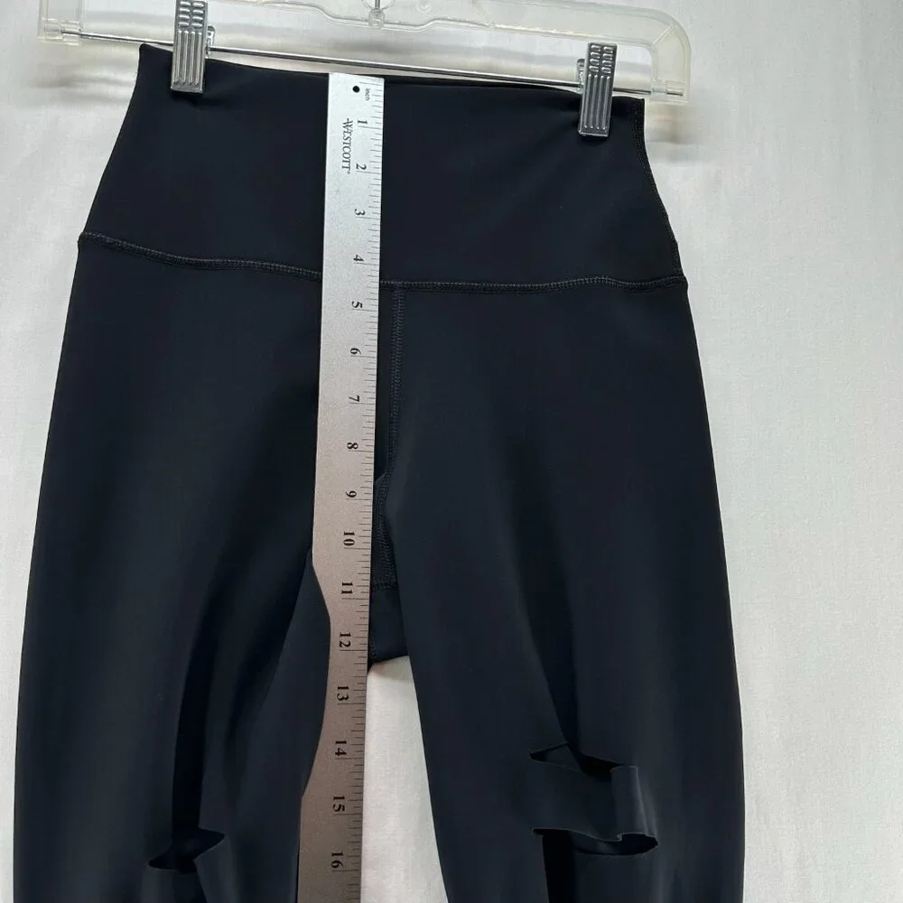 Alo Yoga Ripped Warrior Leggings XS High Rise Stretch Activewear Cut Out Black - Picture 10 of 12